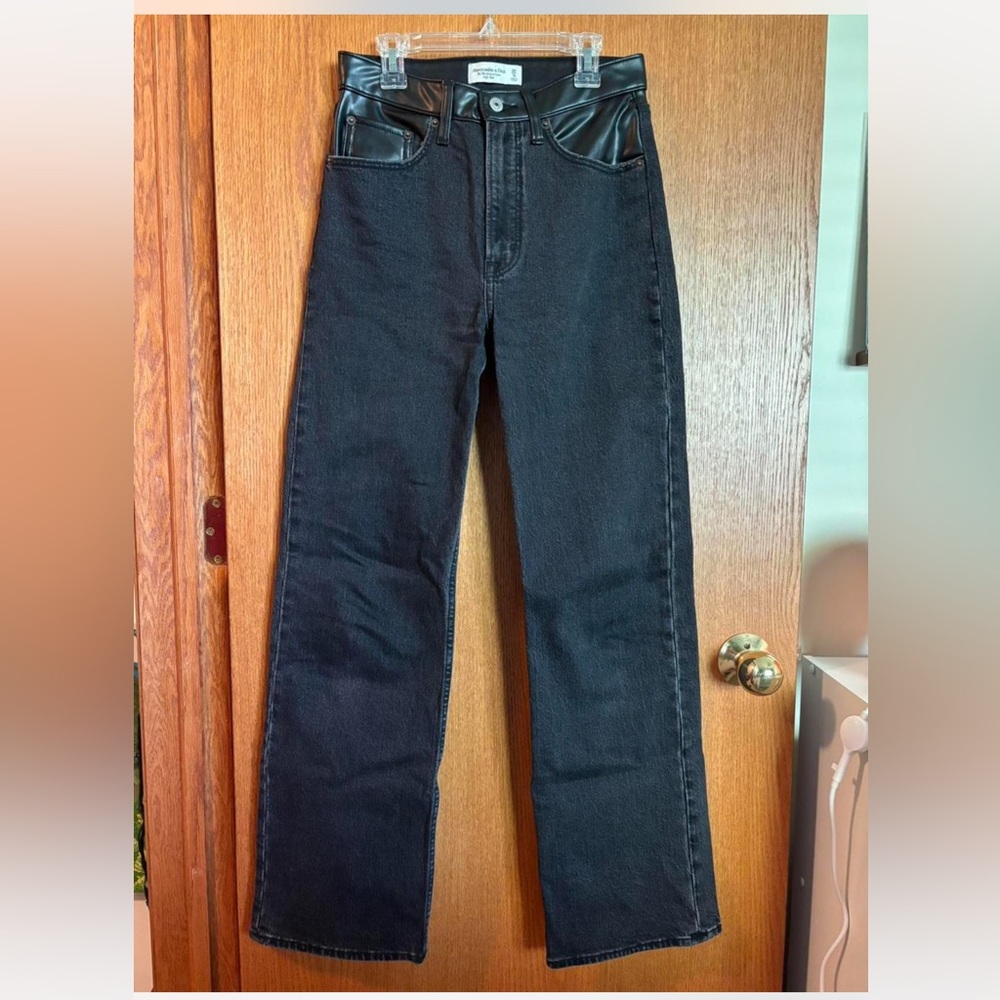 Abercrombie & Fitch Black Faux Leather Accented Jeans